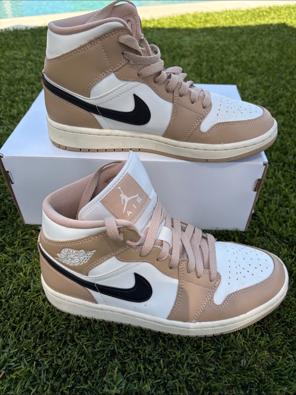 Nike Jordan Mid-Top Sneakers in Beige, White & Black